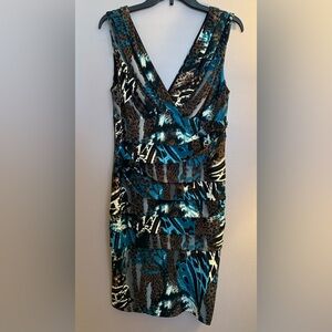 CONNECTED APPAREL WOMEN'S SIZE 12 RUCHED SLEEVELESS DRESS V-NECK FITTED NWT